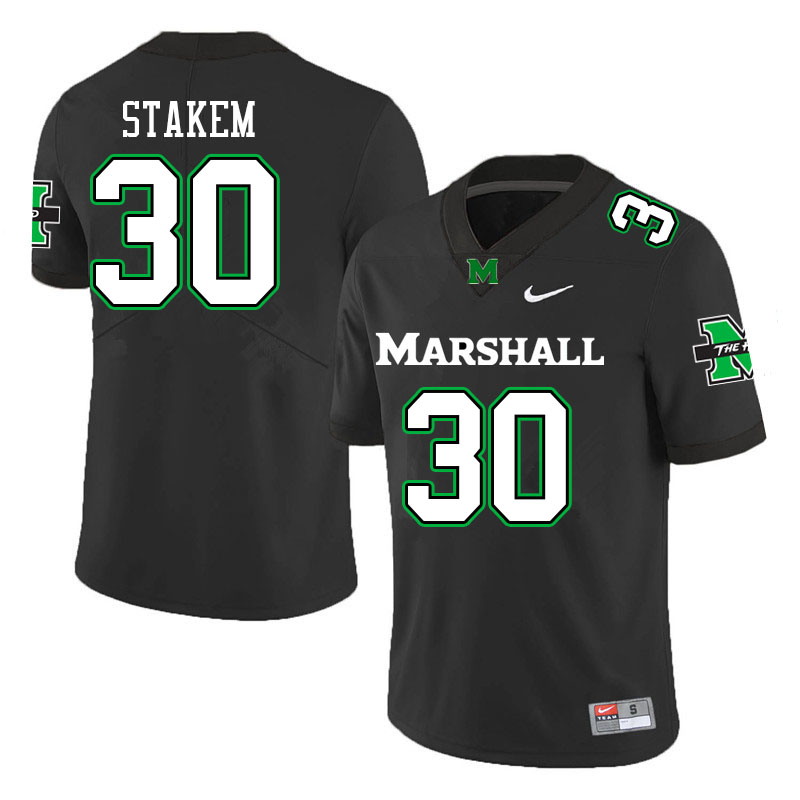 Mens Marshall Thundering Herd #30 Jack Stakem Stitched 2020 Black Nike College Football Game Jersey