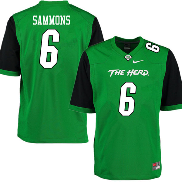 Mens Marshall Thundering Herd #6 Eli Sammons 2012-19 Green Black Sleeves Nike College Football Game Jersey