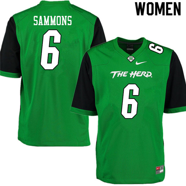 Womens Marshall Thundering Herd  #6 Eli Sammons 2012-19 Green Black Sleeves Nike College Football Game Jersey