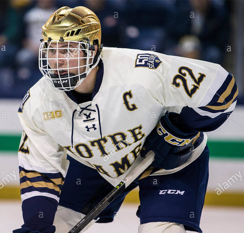 Mens Notre Dame Fighting Irish #22 Andrew Peeke 2018 White 50  Seasons Anniversary Under Armour Hockey Jersey