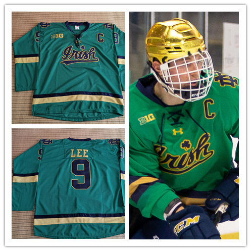 Mens Notre Dame Fighting Irish #9 Anders Lee Under Armour 2018 Green Hockey Game Jersey