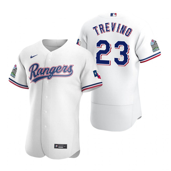 Mens Texas Rangers #23 Jose Trevino Nike White Home FlexBase Player Jersey