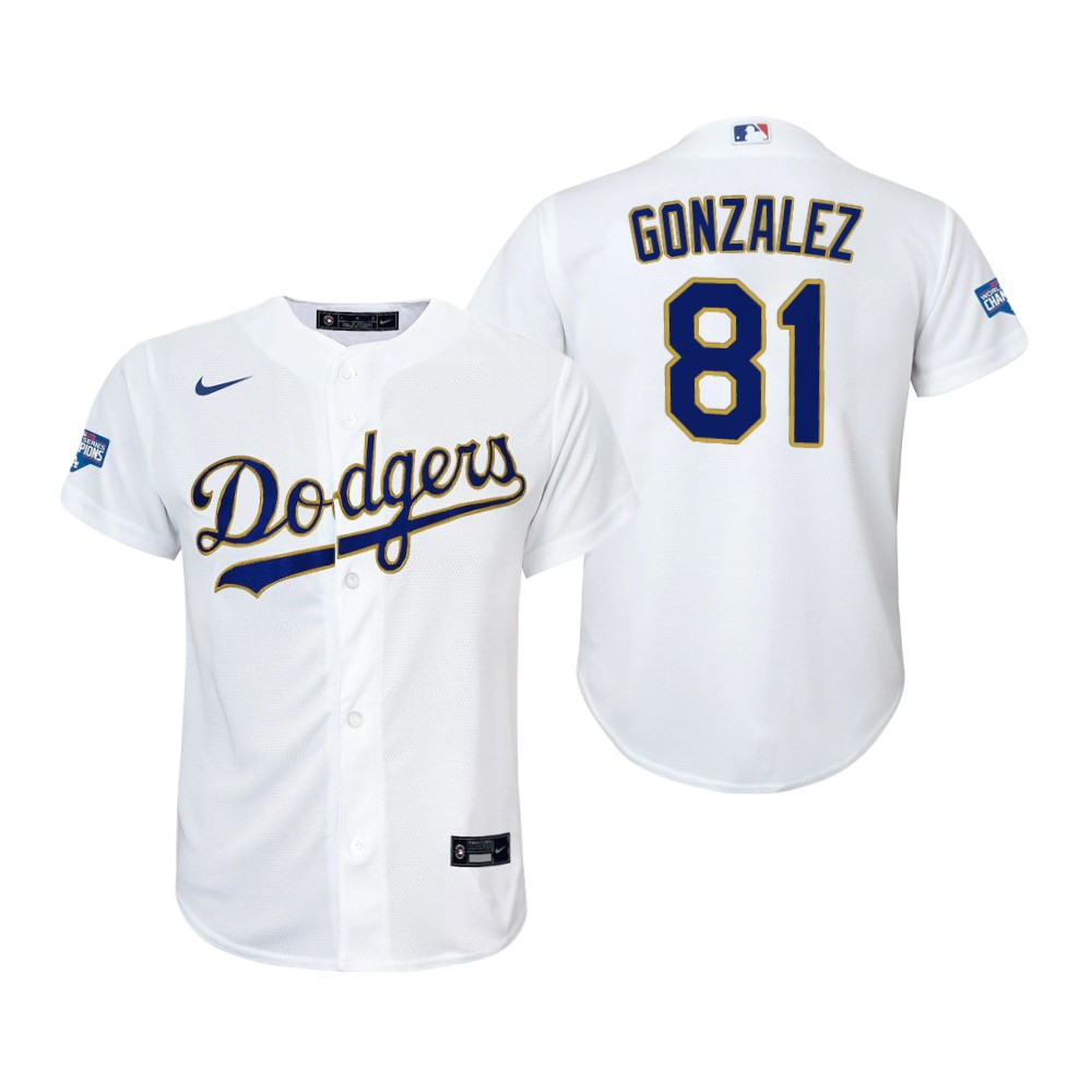 Youth Los Angeles Dodgers #81 Victor Gonzalez Nike White Gold 2021 Gold Program Player Jersey