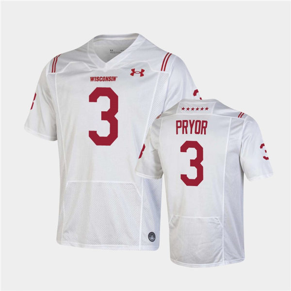 Mens Wisconsin Badgers #3 Kendric Pryor Under Armour White 2021 SHAMROCK SERIES Football Jersey