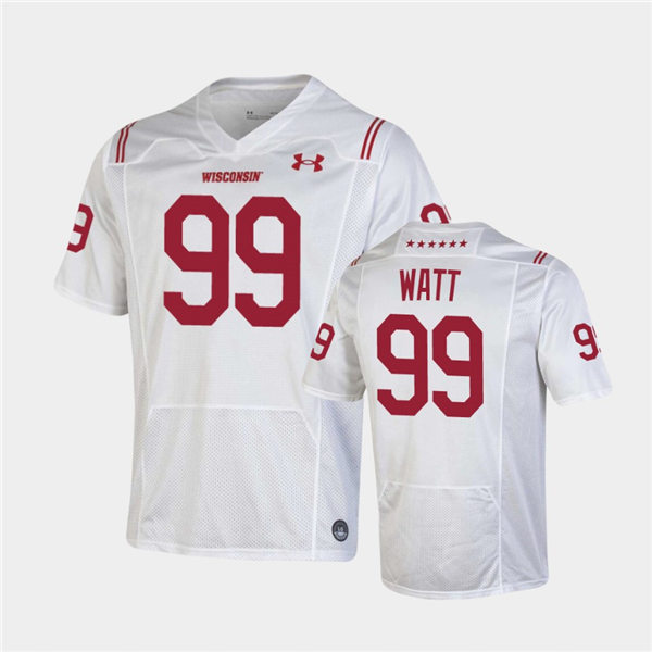 Mens Wisconsin Badgers #99 J.J. Watt Under Armour White 2021 SHAMROCK SERIES Football Jersey