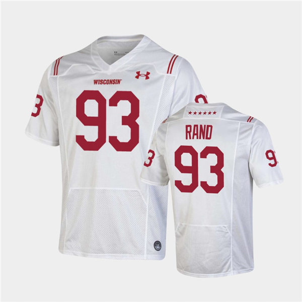 Mens Wisconsin Badgers #93 Garrett Rand Under Armour White 2021 SHAMROCK SERIES Football Jersey