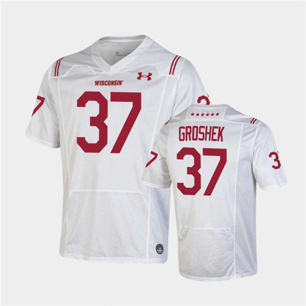 Mens Wisconsin Badgers #37 Garrett Groshek Under Armour White 2021 SHAMROCK SERIES Football Jersey