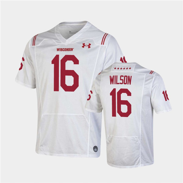 Mens Wisconsin Badgers #16 Russell Wilson Under Armour White 2021 SHAMROCK SERIES Football Jersey