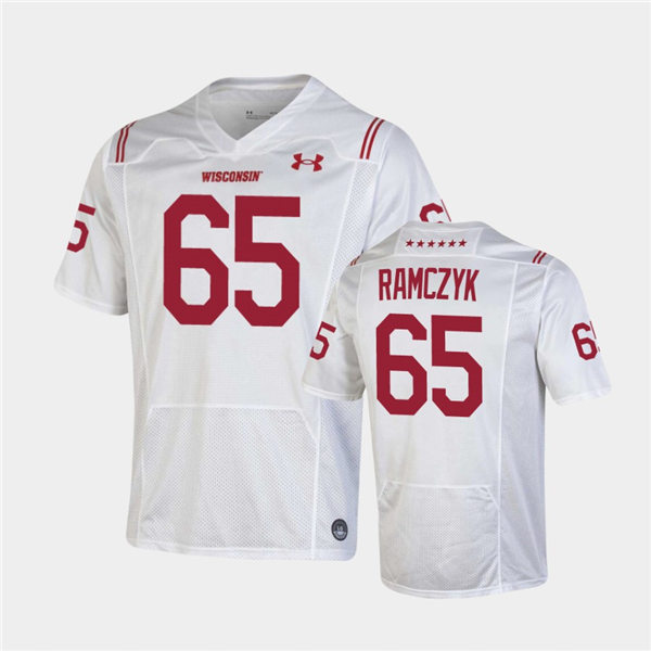 Mens Wisconsin Badgers #65 Ryan Ramczyk Under Armour White 2021 SHAMROCK SERIES Football Jersey