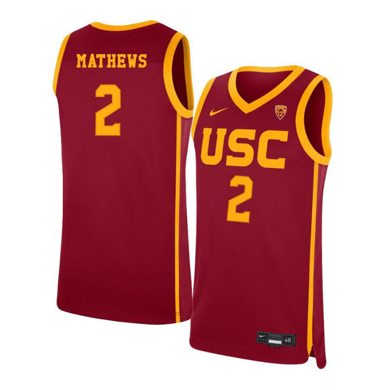 Mens USC Trojans #2 Jonah Mathews Nike Cardinal College Basketball Jersey