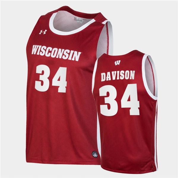 Mens Wisconsin Badgers #34 Brad Davison Under Armour Red College Basketball Game Jersey