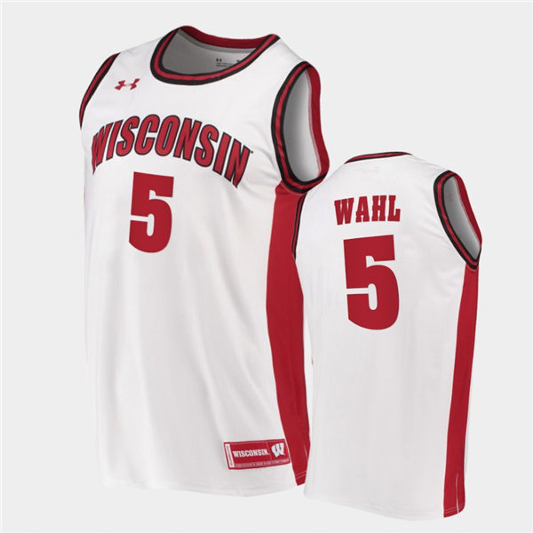 Mens Wisconsin Badgers #5 Tyler Wahl Under Armour White College Basketball Game Jersey