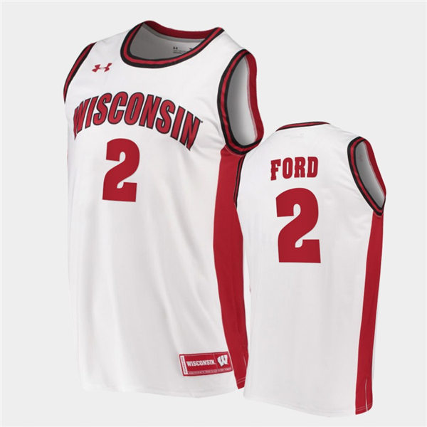 Mens Wisconsin Badgers #2 Aleem Ford Under Armour White College Basketball Game Jersey