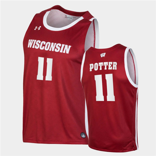 Mens Wisconsin Badgers #11 Micah Potter Under Armour Red College Basketball Game Jersey