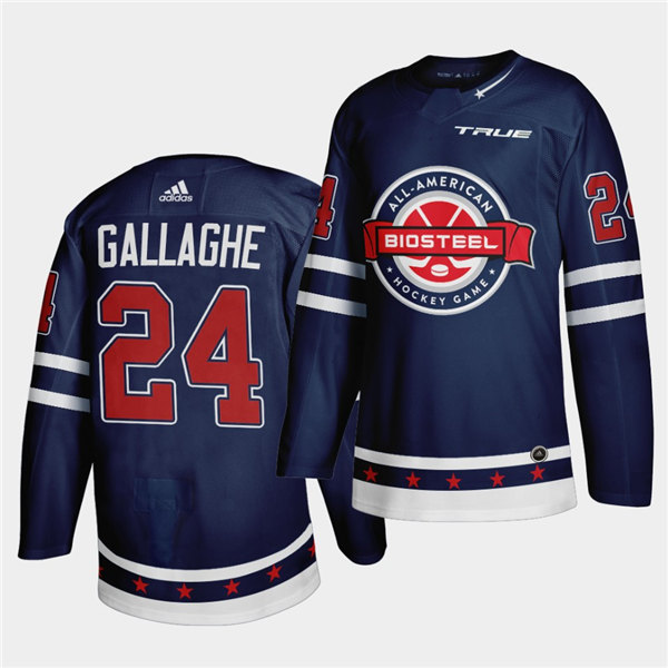 Mens BioSteel All-American Hockey #24 Ty Gallagher Adidas 2021 Navy Game Jersey

