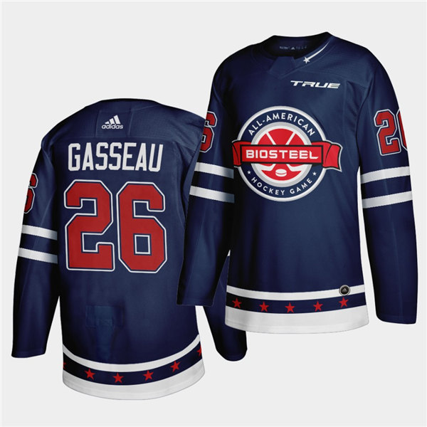 Mens BioSteel All-American Hockey #26 Andre Gasseau Adidas 2021 Navy Game Jersey
