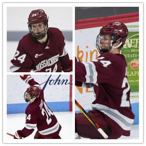 Mens Massachusetts Minutemen #24 Zac Jones 2021 White Adidas College Hockey Jersey