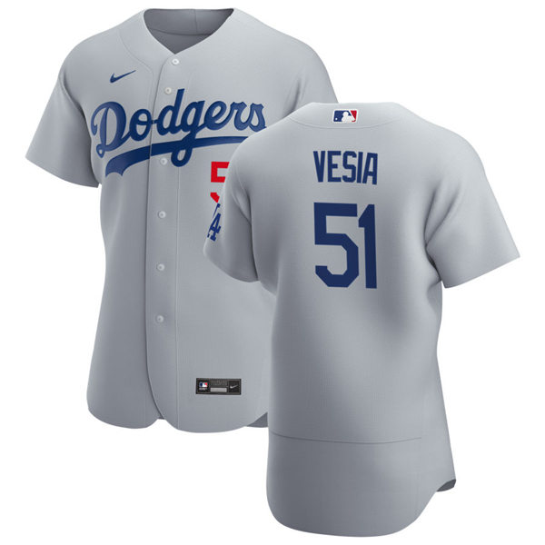 Mens Los Angeles Dodgers #51 Alex Vesia  Nike Grey Road FlexBase Jersey