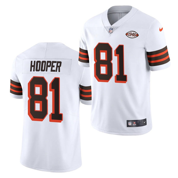 Mens Cleveland Browns #81 Austin Hooper Nike 2021 White Retro 1946 75th Anniversary Jersey