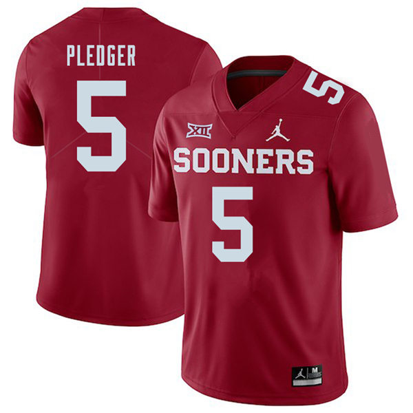 Mens Oklahoma Sooners #5 T.J. Pledger Crimson Jordan College Football Game Jersey