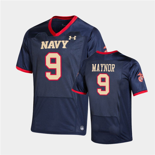 Mens Navy Midshipmen #9 Maasai Maynor Under Armour Navy USMC Special Game Football Jersey