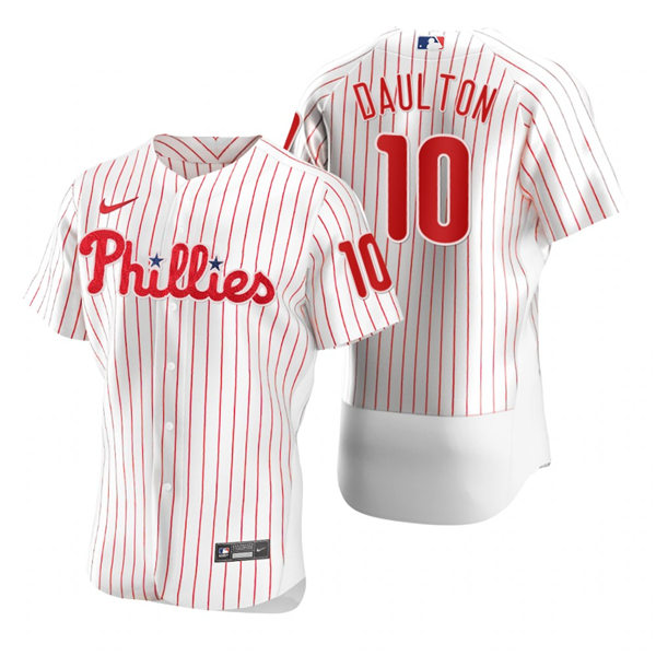 Mens Philadelphia Phillies Retired Player #10 Darren Daulton Nike White Pinstripe Home Flexbase Jersey