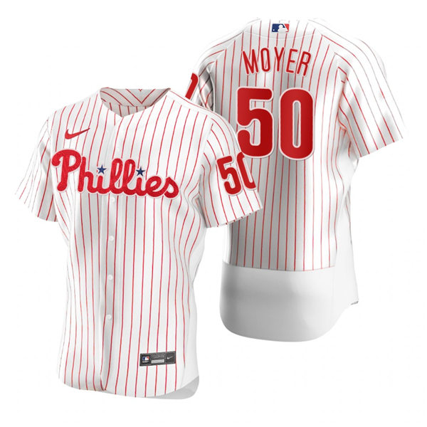 Mens Philadelphia Phillies Retired Player #50 Jamie Moyer Nike White Pinstripe Home Flexbase Jersey