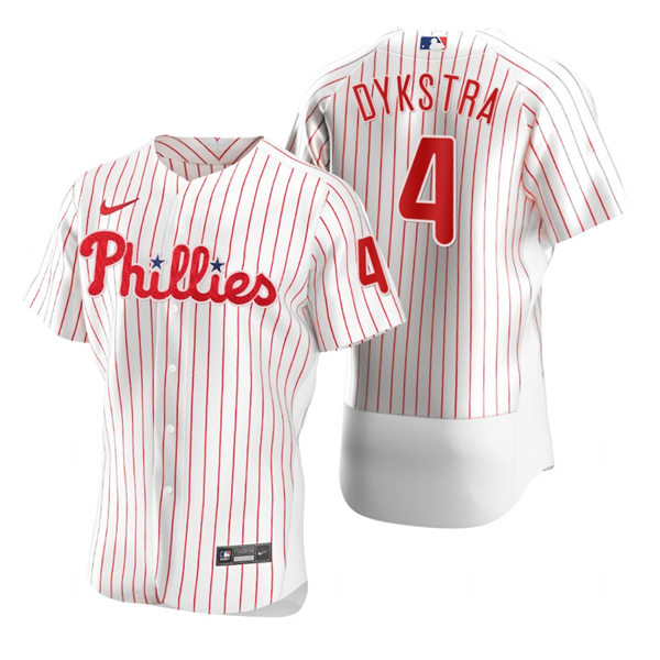 Mens Philadelphia Phillies Retired Player #4 Lenny Dykstra Nike White Pinstripe Home Flexbase Jersey