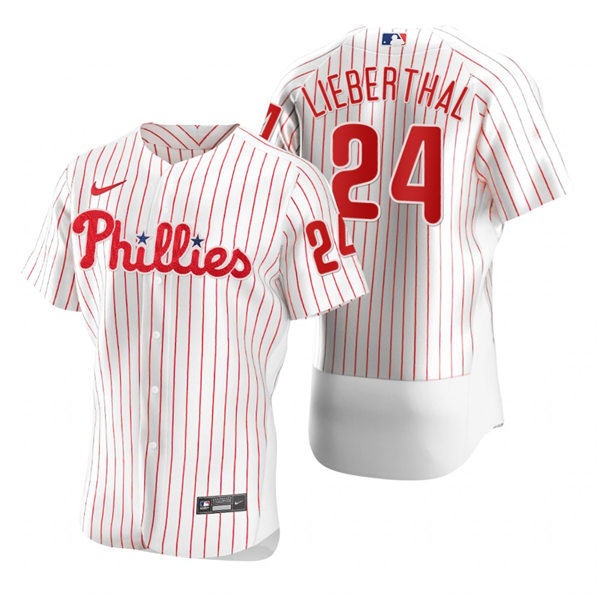 Mens Philadelphia Phillies Retired Player #24 Mike Lieberthal Nike White Pinstripe Home Flexbase Jersey