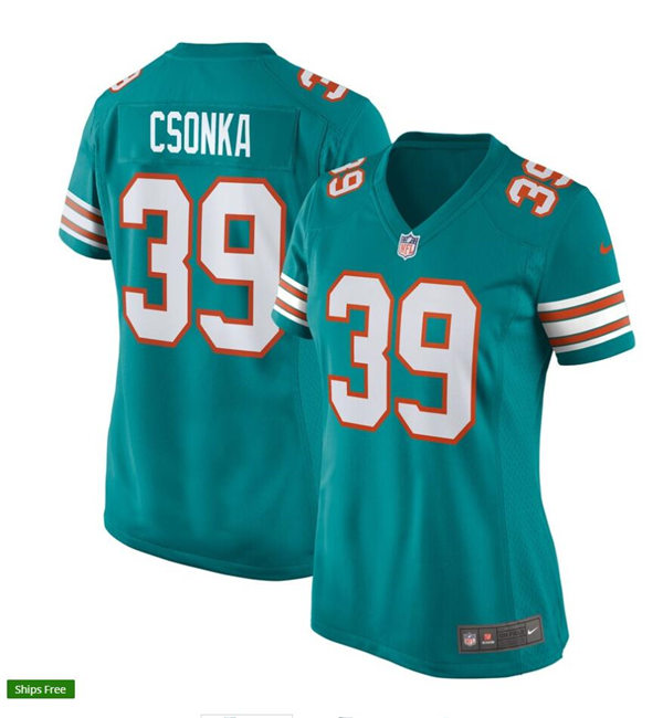 Womens Miami Dolphins Retired Player #39 Larry Csonka Nike Aqua Retro Alternate Vapor Limited Jersey
