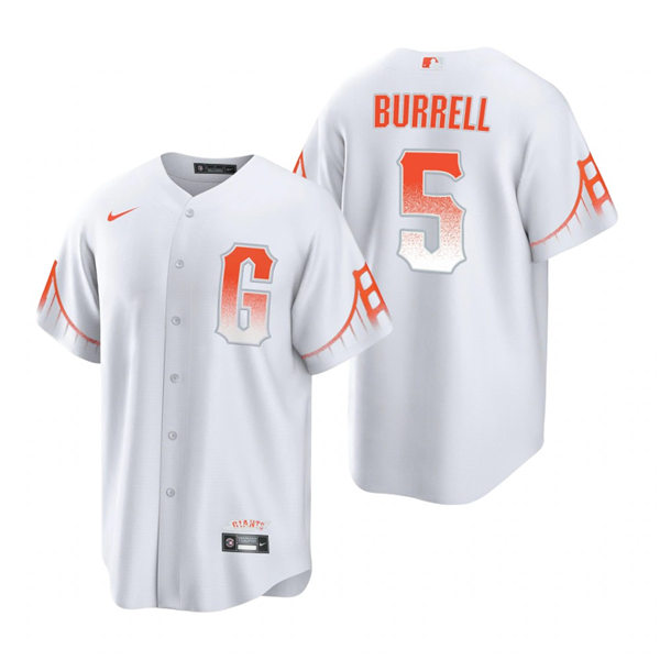 Mens San Francisco Giants #5 Pat Burrell Nike White 2021 San Francisco City Connect Jersey