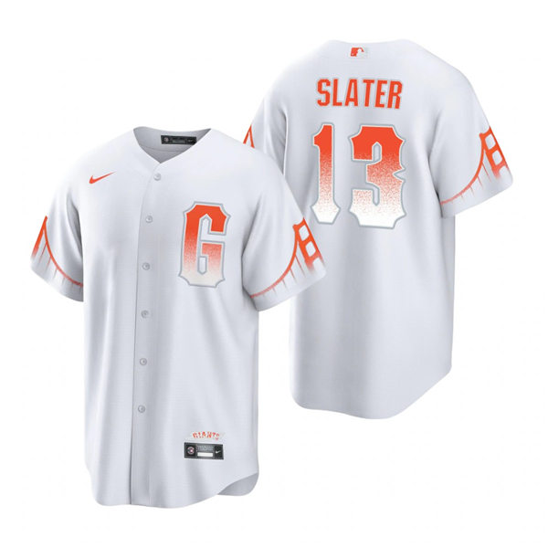 Mens San Francisco Giants #13 Austin Slater Nike White 2021 San Francisco City Connect Jersey