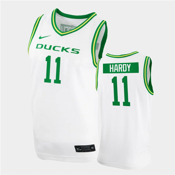 Mens Oregon Ducks #11 Amauri Hardy Nike 2020 White Green College Basketball Game Jersey