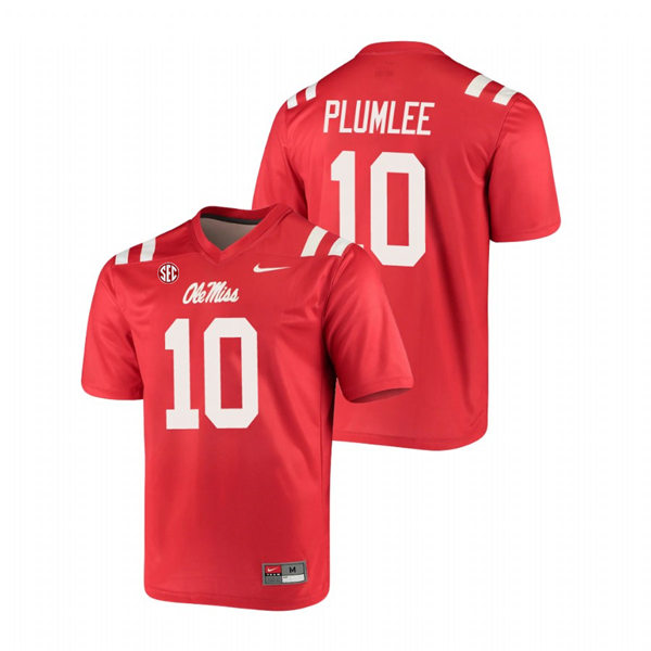 Mens Ole Miss Rebels #10 John Rhys Plumlee Nike Red College Football Game Jersey