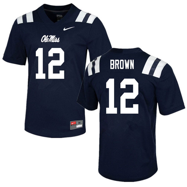 Mens Ole Miss Rebels #12 Jakivuan Brown Nike Navy College Football Game Jersey