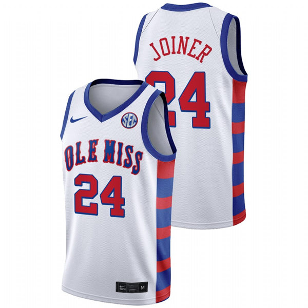 Mens Ole Miss Rebels #24 Jarkel Joiner Nike 2021 White 20th Anniversary Basketball Jersey
