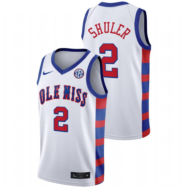 Mens Ole Miss Rebels #2 Devontae Shuler Nike 2021 White 20th Anniversary  Basketball Jersey