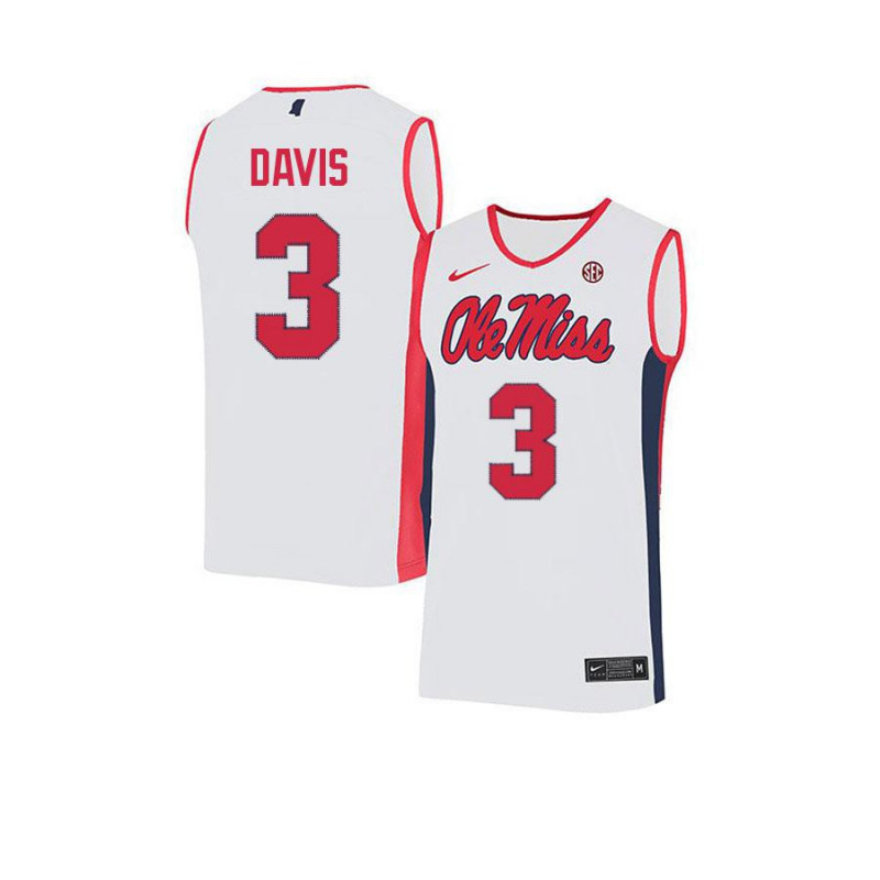 Mens Ole Miss Rebels #3 Terence Davis II  Nike 2018 White Red Neck Ole Miss College Basketball Jersey
