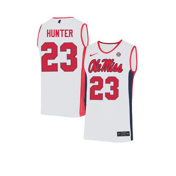 Mens Ole Miss Rebels #23 Sammy Hunter Nike 2018 White Red Neck Ole Miss College Basketball Jersey