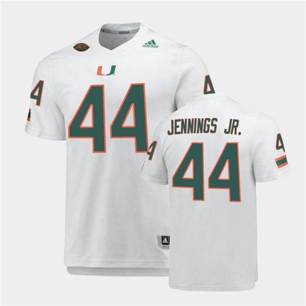 Mens Miami Hurricanes #44 Bradley Jennings Jr. Adidas White College Football Game Jersey