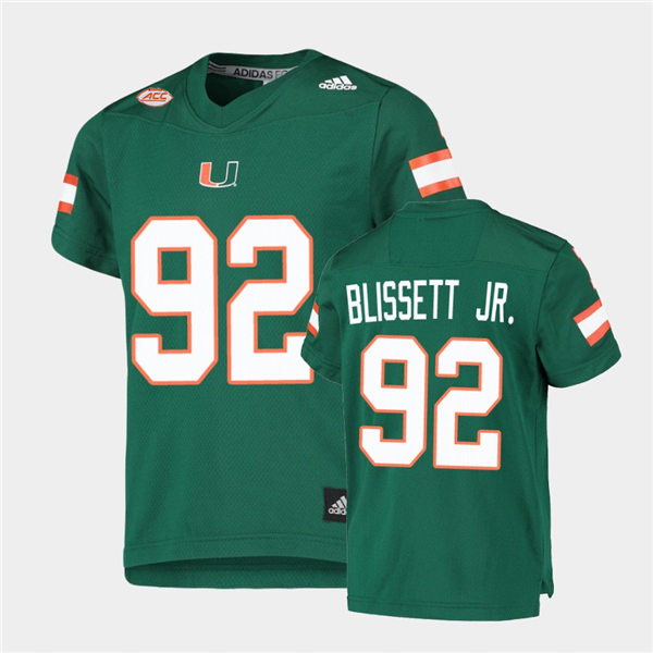 Mens Miami Hurricanes #92 Jason Blissett Jr. Adidas Green College Football Game Jersey