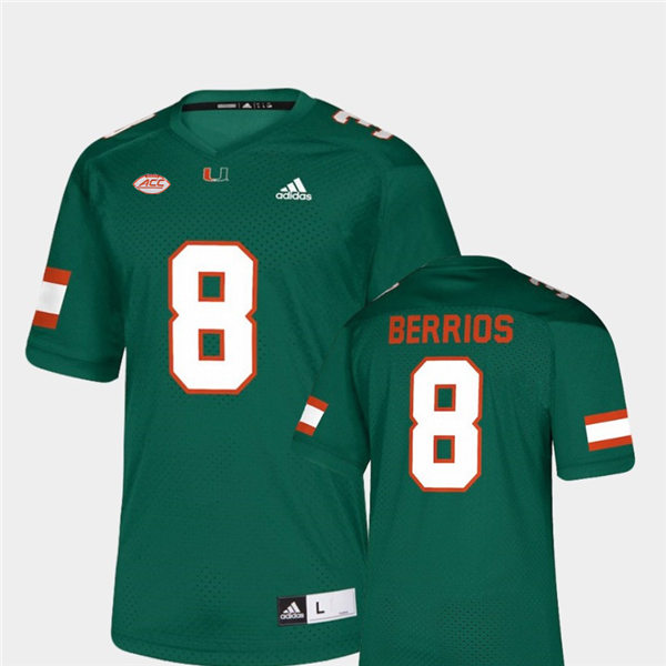 Mens Miami Hurricanes #8 Braxton Berrios Adidas Green Alumni Football Jersey