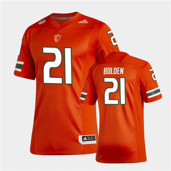 Mens Miami Hurricanes #21 Bubba Bolden Adidas 2021 Orange College Football Game Jersey