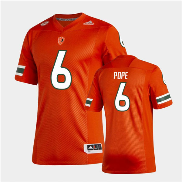 Mens Miami Hurricanes #6 Mark Pope Adidas 2021 Orange College Football Game Jersey