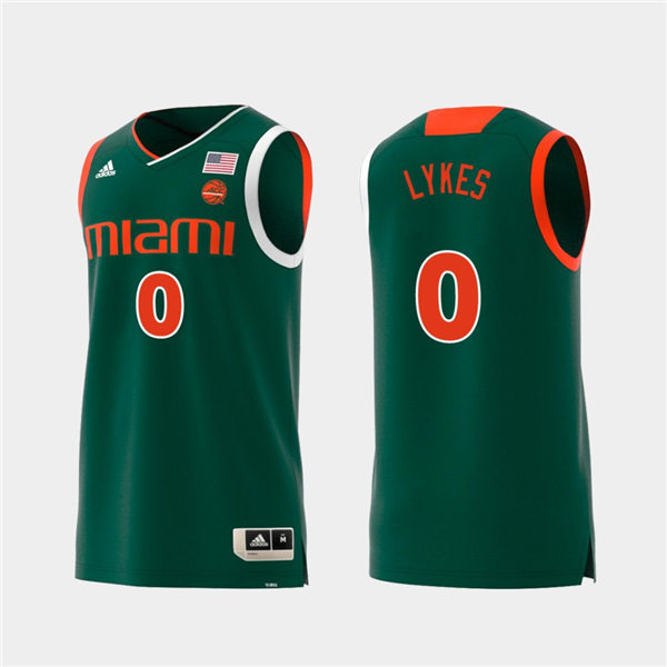 Mens Miami Hurricanes #0 Chris Lykes Adidas 2019 Green College Basketball Jersey