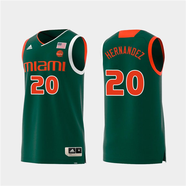 Mens Miami Hurricanes #20 Dewan Hernandez Adidas 2019 Green College Basketball Jersey