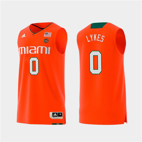 Mens Miami Hurricanes #0 Chris Lykes Adidas 2019 Orange College Basketball Jersey
