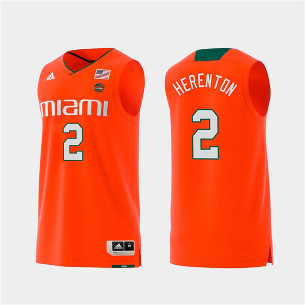 Mens Miami Hurricanes #2 Willie Herenton Adidas 2019 Orange College Basketball Jersey