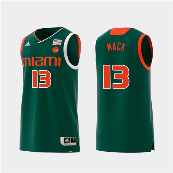 Mens Miami Hurricanes #13 Anthony Mack Adidas 2019 Green College Basketball Jersey