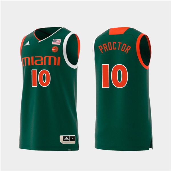Mens Miami Hurricanes #10 Dominic Proctor Adidas 2019 Green College Basketball Jersey